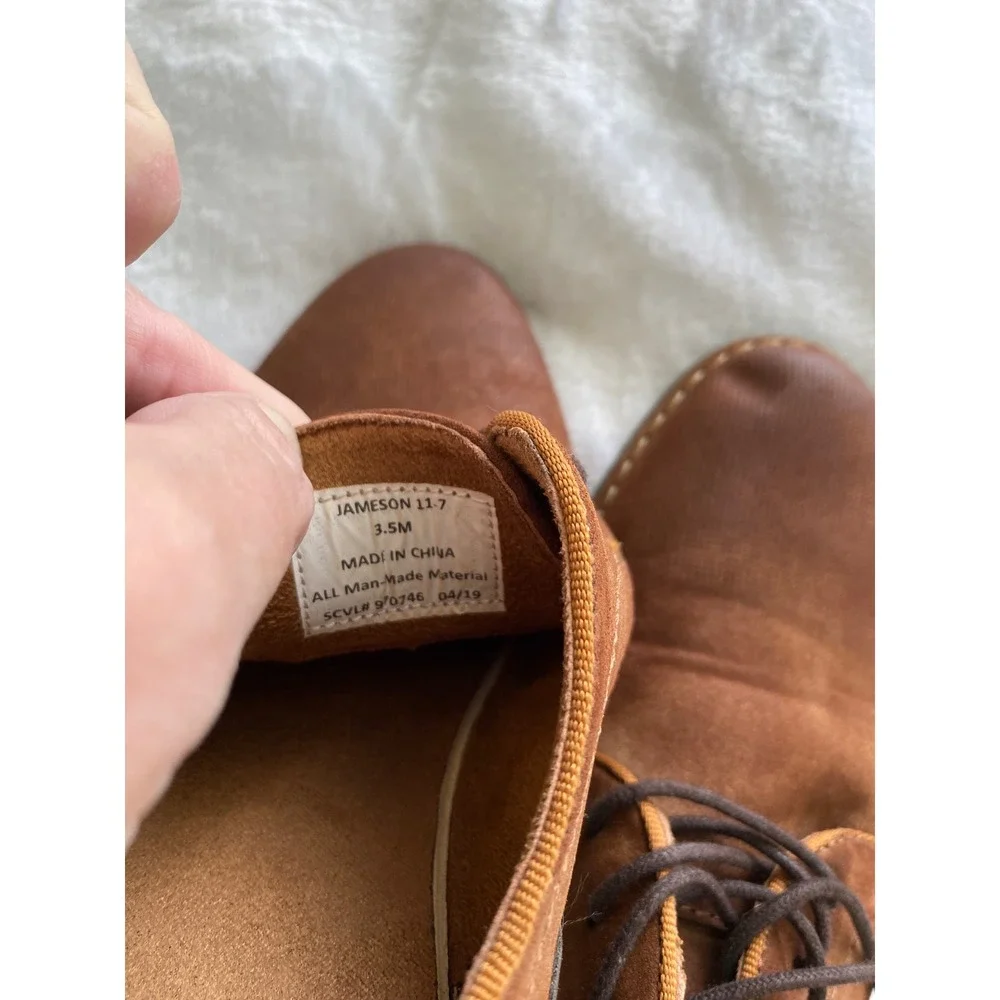 Freeman Boys Jameson 11-7 Brown Lace Up Dress Shoes Oxfords Size 3.5M Cognac